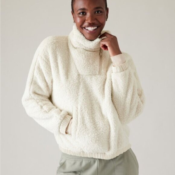 NEW ATHLETA Tugga Sweatshirt Sherpa Fleece XL White Cream - Picture 1 of 5